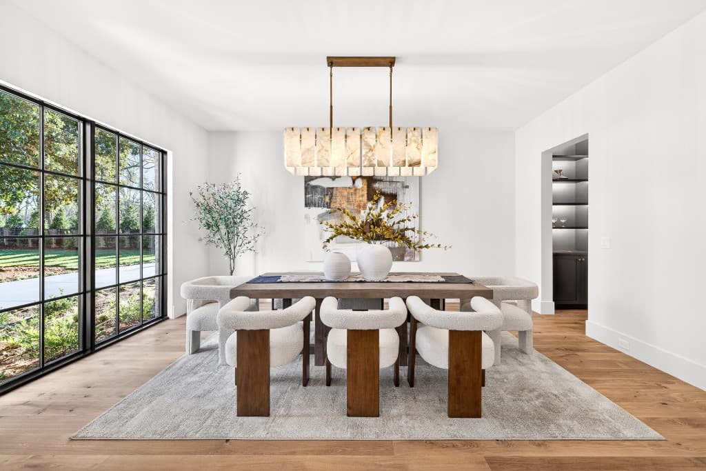 Same room staged as dining area